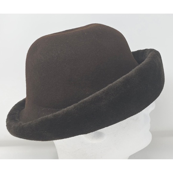 Conte of Florence Wool Womens Bowler Hat 7 1/4 Brown Made in Italy Faux Fur Brim main image 6